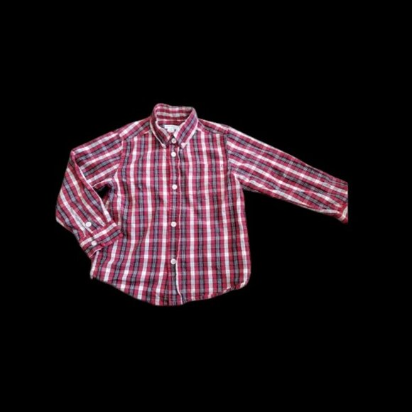 * GREENDOG Red and Navy Plaid Long Sleeved Button Front Shirt Boys Size 4T - Picture 4 of 4